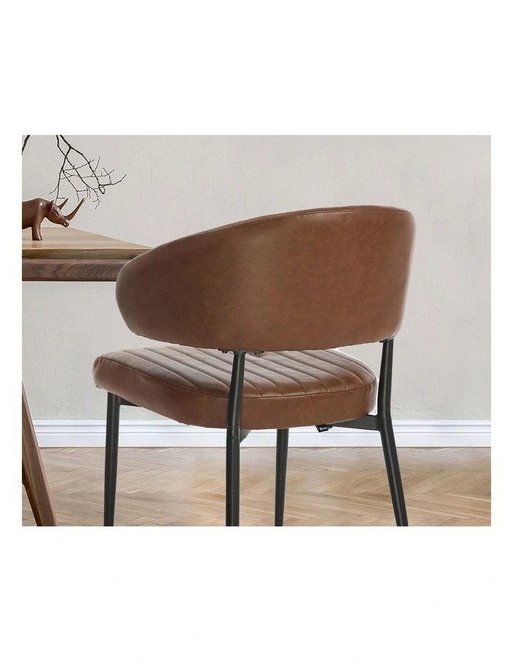 Oikiture 2x PU Leather Dining Chair Kitchen Padded Seat Brown image 6