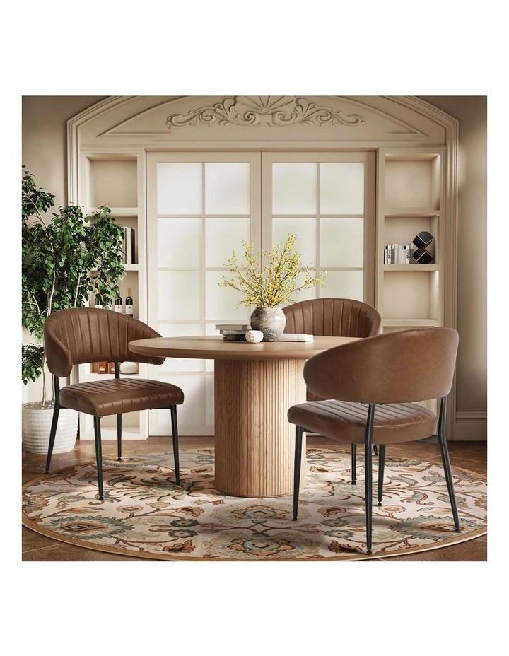 Oikiture 2x PU Leather Dining Chair Kitchen Padded Seat Brown image 7