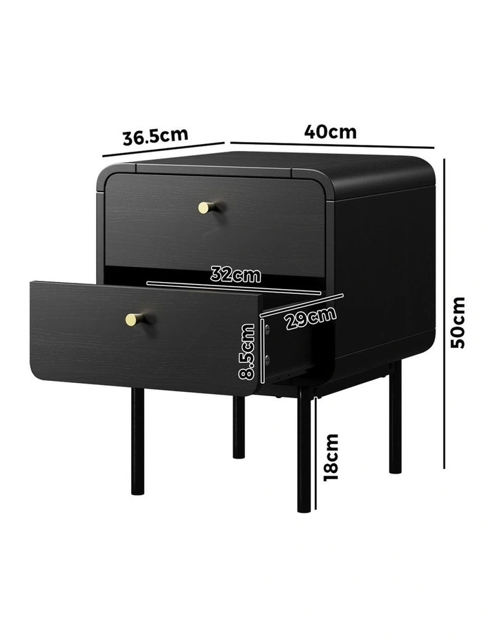 Oikiture Bedside Table 2 Drawers Side Table Bedroom Nightstand Metal Black image 3