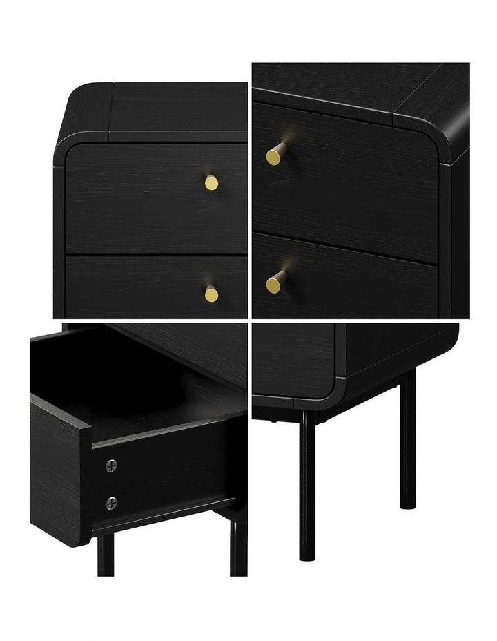 Oikiture Bedside Table 2 Drawers Side Table Bedroom Nightstand Metal Black image 6