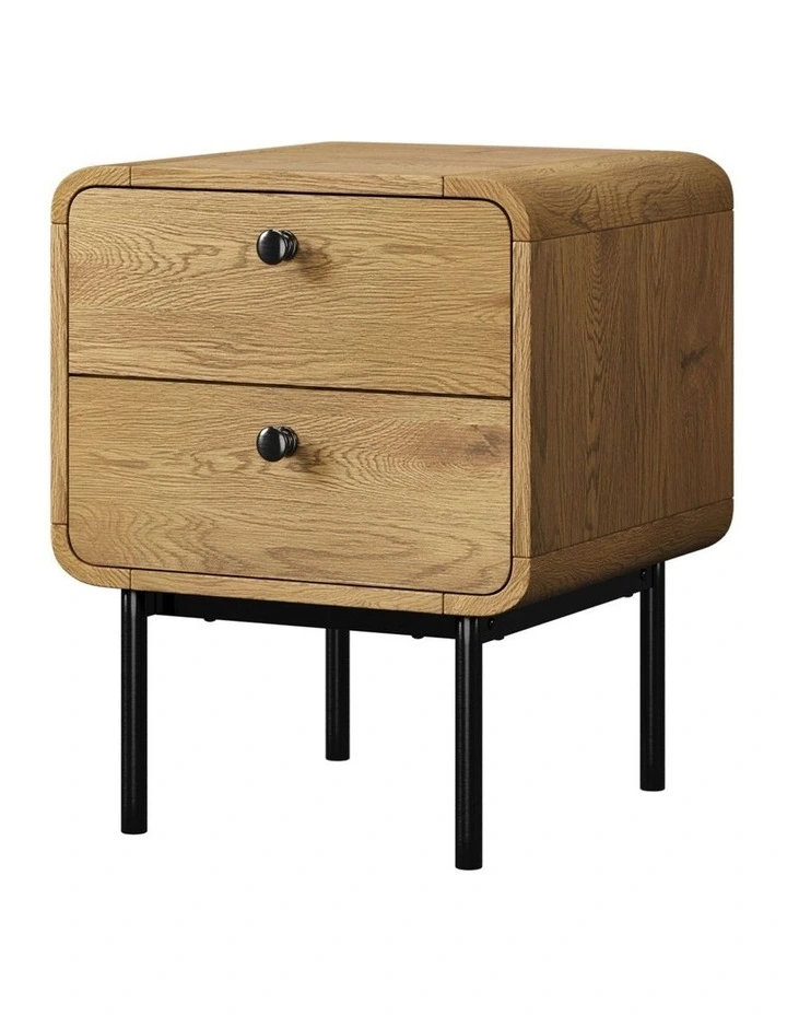 Oikiture Bedside Table 2 Drawers Side Table Bedroom Nightstand Metal Natural image 1