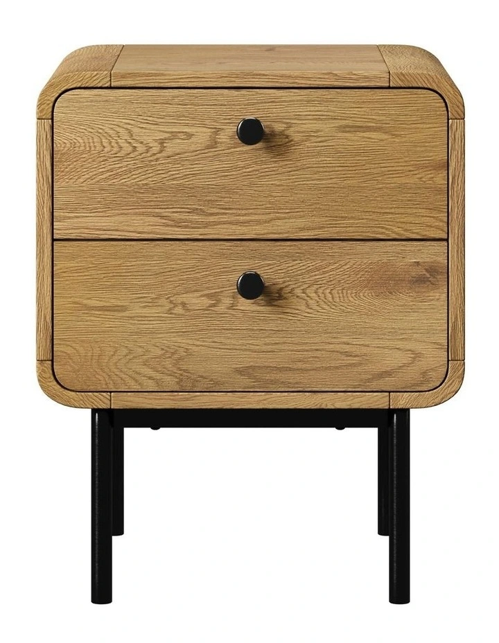 Oikiture Bedside Table 2 Drawers Side Table Bedroom Nightstand Metal Natural image 2