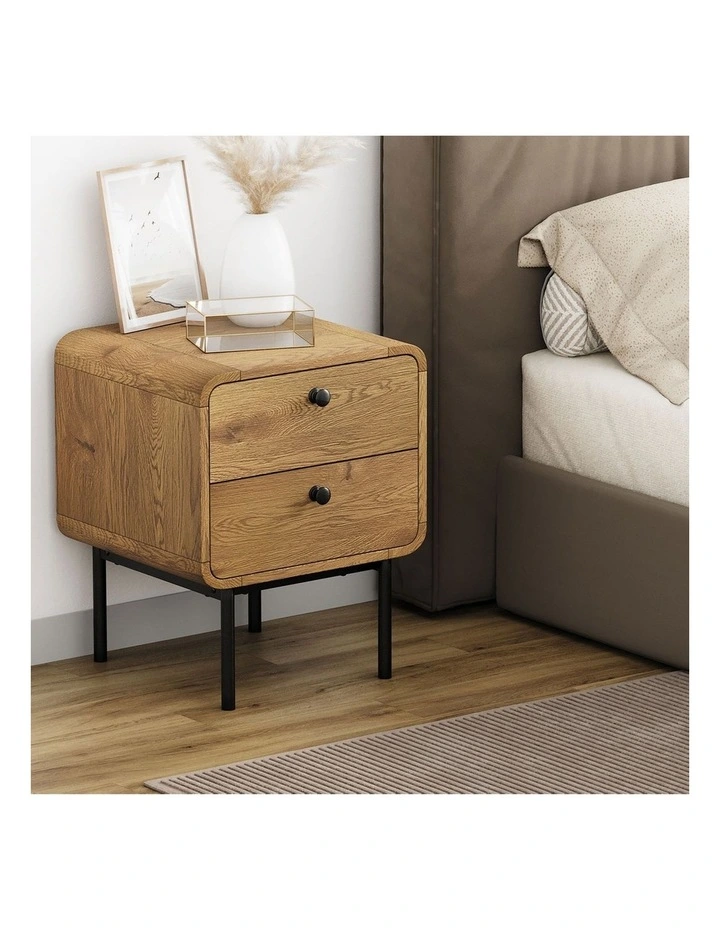 Oikiture Bedside Table 2 Drawers Side Table Bedroom Nightstand Metal Natural image 5