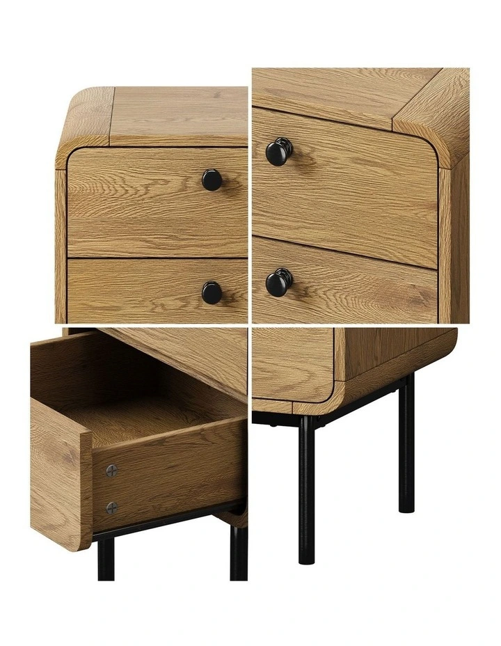 Oikiture Bedside Table 2 Drawers Side Table Bedroom Nightstand Metal Natural image 6