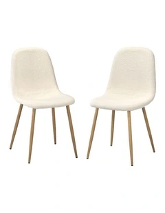 Oikiture 2x Dining Chairs Kitchen Accent Chair Lounge Sherpa White and Wooden