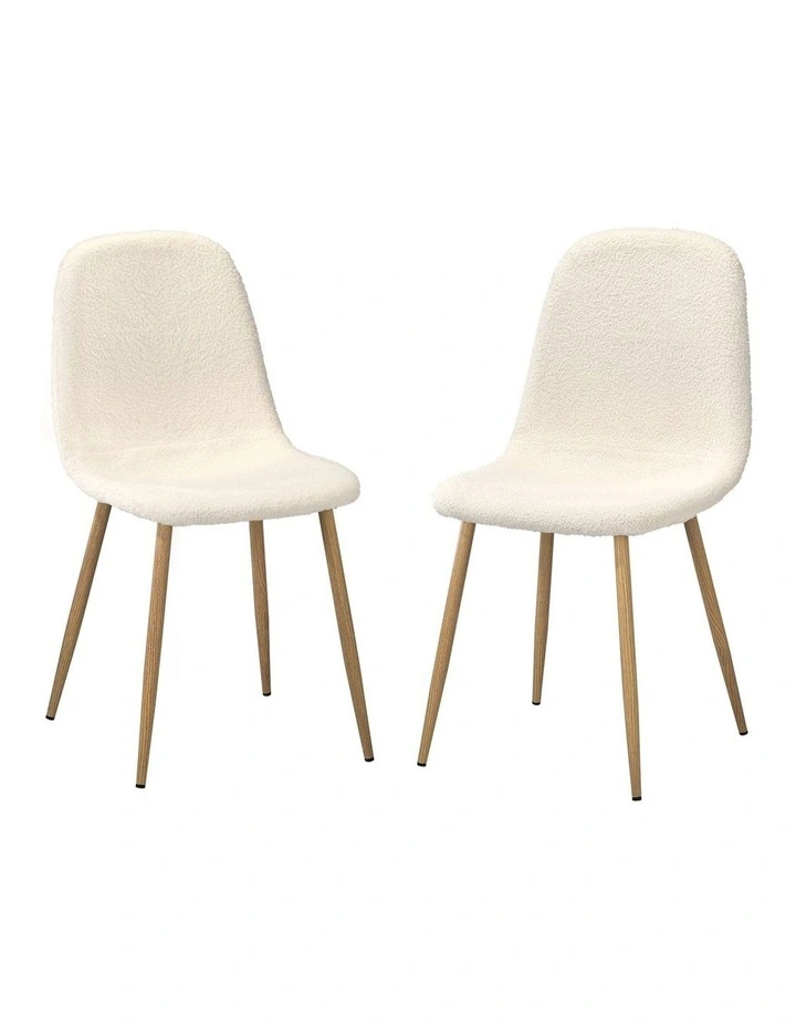Oikiture 2x Dining Chairs Kitchen Accent Chair Lounge Sherpa White and Wooden image 1