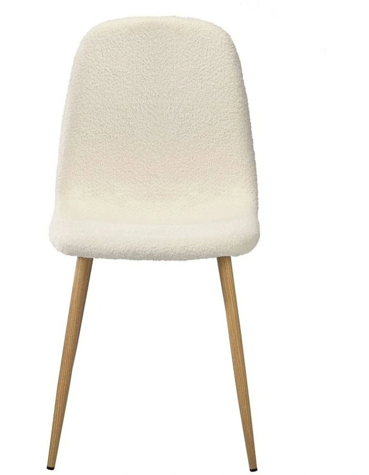 Oikiture 2x Dining Chairs Kitchen Accent Chair Lounge Sherpa White and Wooden image 2