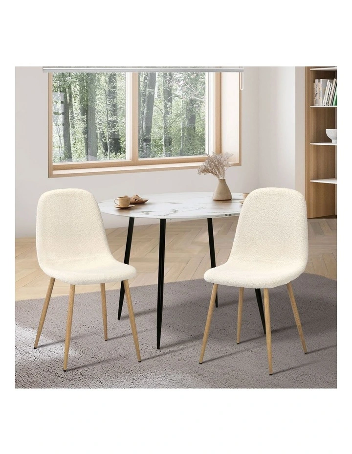 Oikiture 2x Dining Chairs Kitchen Accent Chair Lounge Sherpa White and Wooden image 4