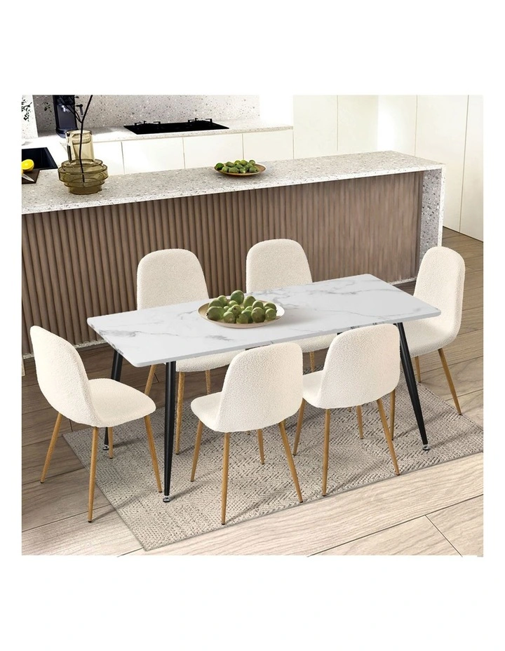 Oikiture 2x Dining Chairs Kitchen Accent Chair Lounge Sherpa White and Wooden image 5
