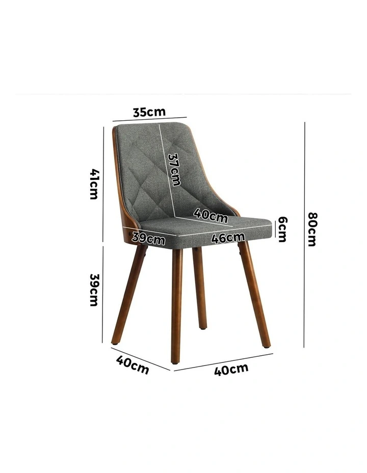 Oikiture Dining Chairs Wooden Chair Kitchen Cafe Faux Linen fabric Padded Seatx2 image 3