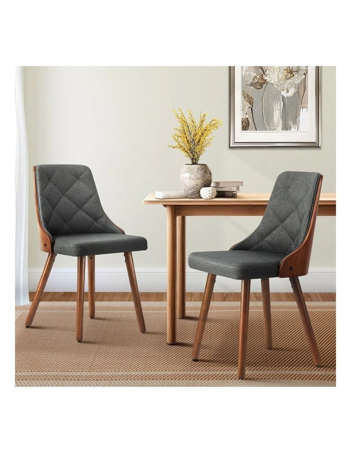 Oikiture Dining Chairs Wooden Chair Kitchen Cafe Faux Linen fabric Padded Seatx2 image 4