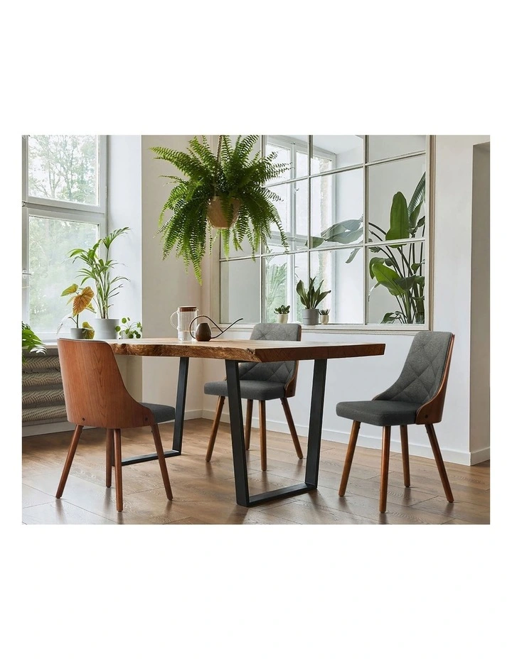 Oikiture Dining Chairs Wooden Chair Kitchen Cafe Faux Linen fabric Padded Seatx2 image 5