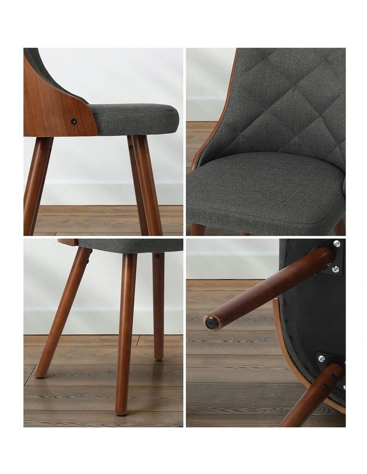 Oikiture Dining Chairs Wooden Chair Kitchen Cafe Faux Linen fabric Padded Seatx2 image 6