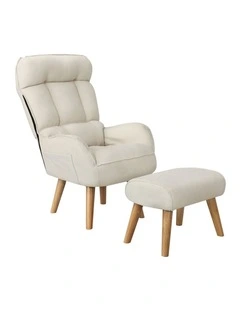 Oikiture Swivel Recliner Armchair Lounge Ottoman Accent Chair With Stool Beige