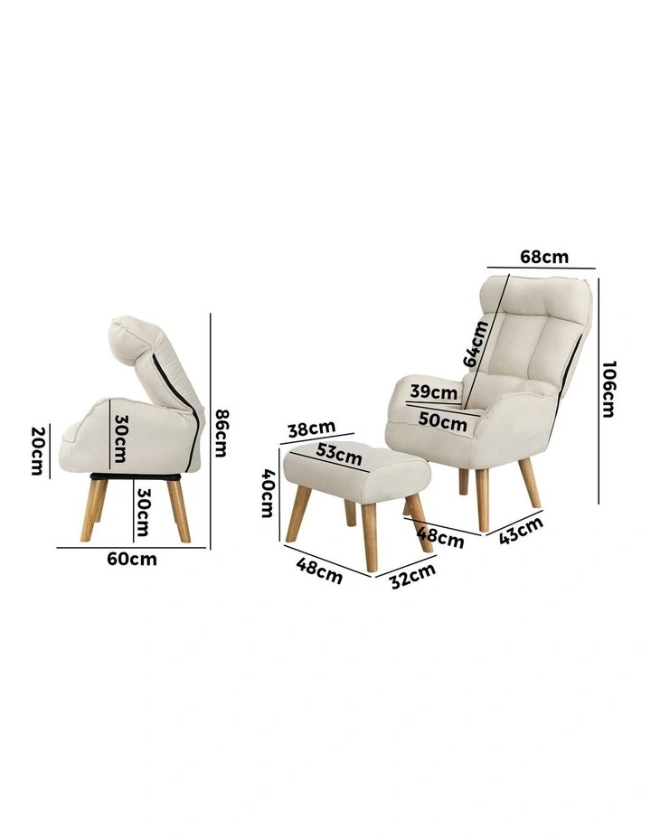 Oikiture Swivel Recliner Armchair Lounge Ottoman Accent Chair With Stool Beige image 3