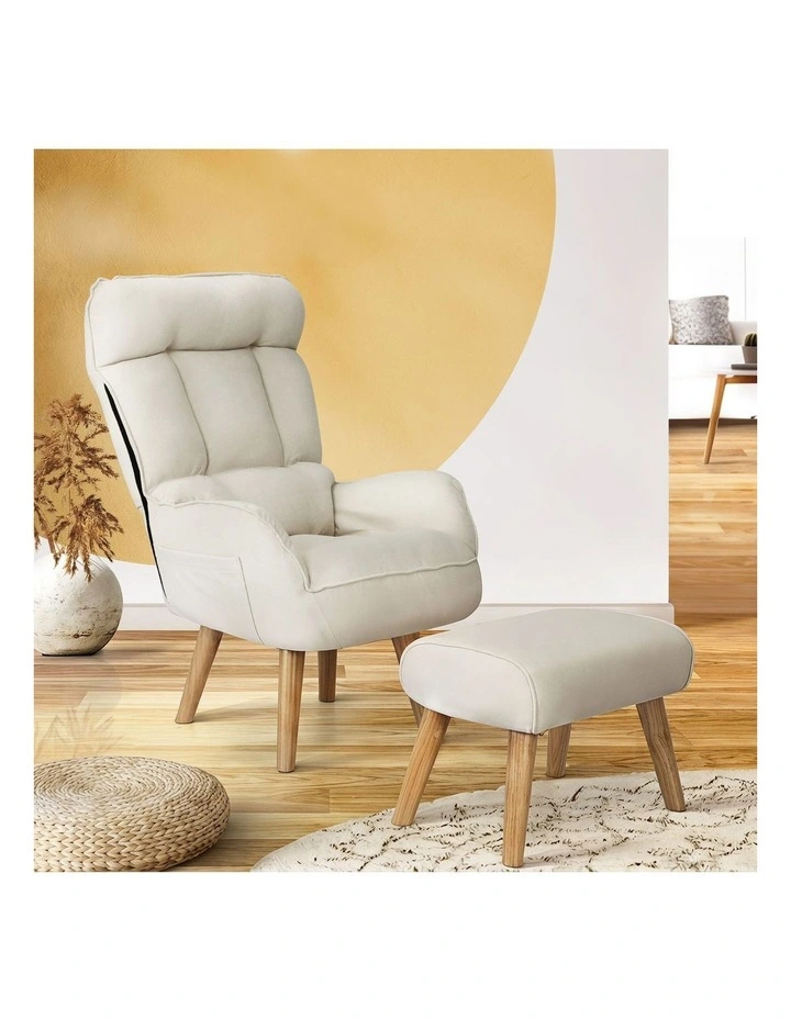 Oikiture Swivel Recliner Armchair Lounge Ottoman Accent Chair With Stool Beige image 4