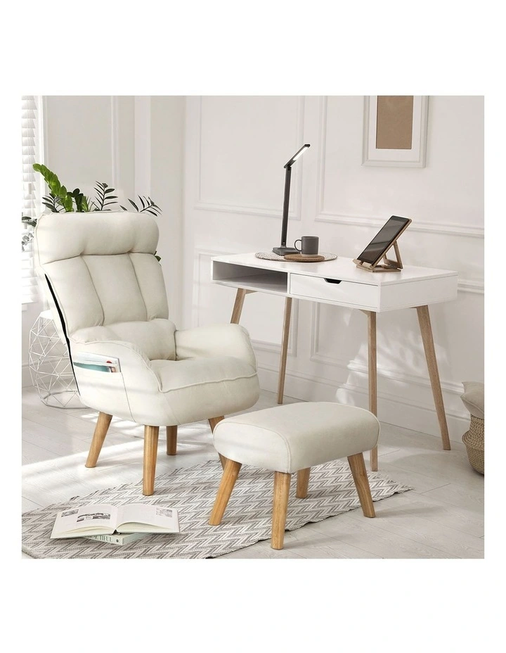 Oikiture Swivel Recliner Armchair Lounge Ottoman Accent Chair With Stool Beige image 5
