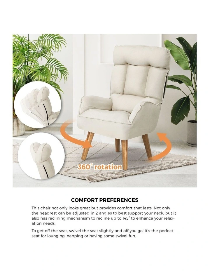 Oikiture Swivel Recliner Armchair Lounge Ottoman Accent Chair With Stool Beige image 6