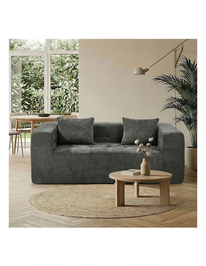 Oikiture Compressed Sofa in a Box Button Tufting Couch Storage Chenille Grey image 3