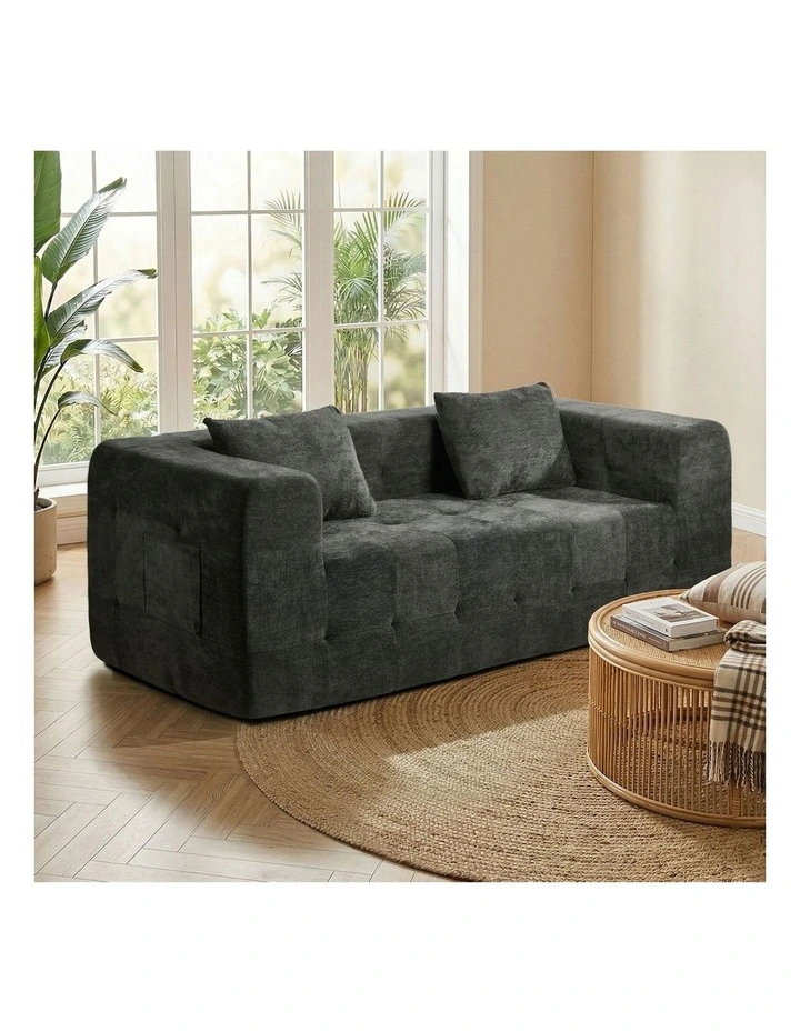 Oikiture Compressed Sofa in a Box Button Tufting Couch Storage Chenille Grey image 4