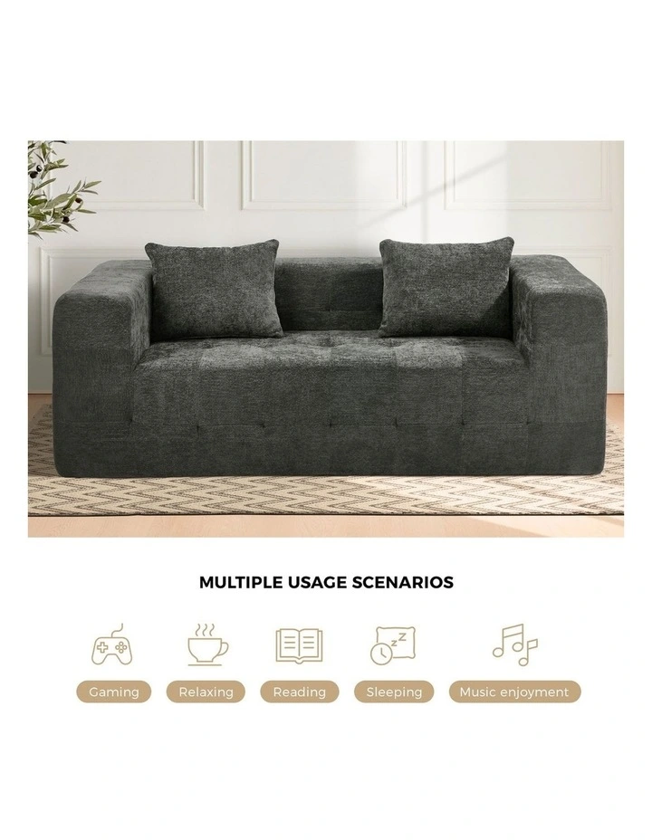 Oikiture Compressed Sofa in a Box Button Tufting Couch Storage Chenille Grey image 5