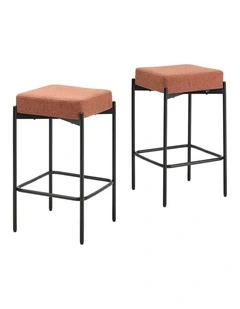 Oikiture 2x Bar Stools Kitchen Counter Dining Chair Linen Seat Metal Orange