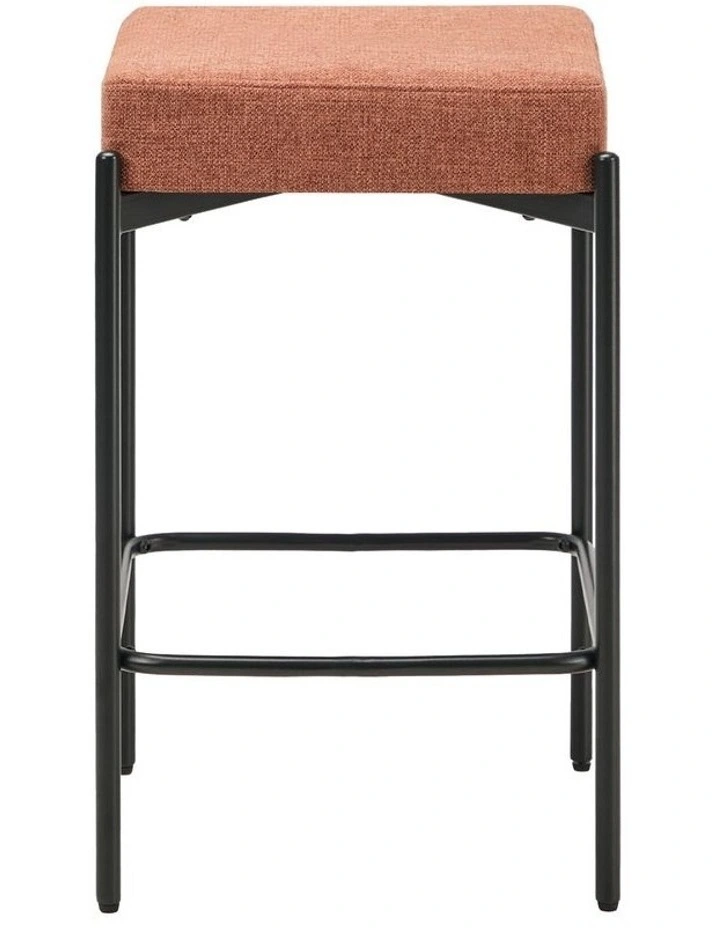 Oikiture 2x Bar Stools Kitchen Counter Dining Chair Linen Seat Metal Orange image 2