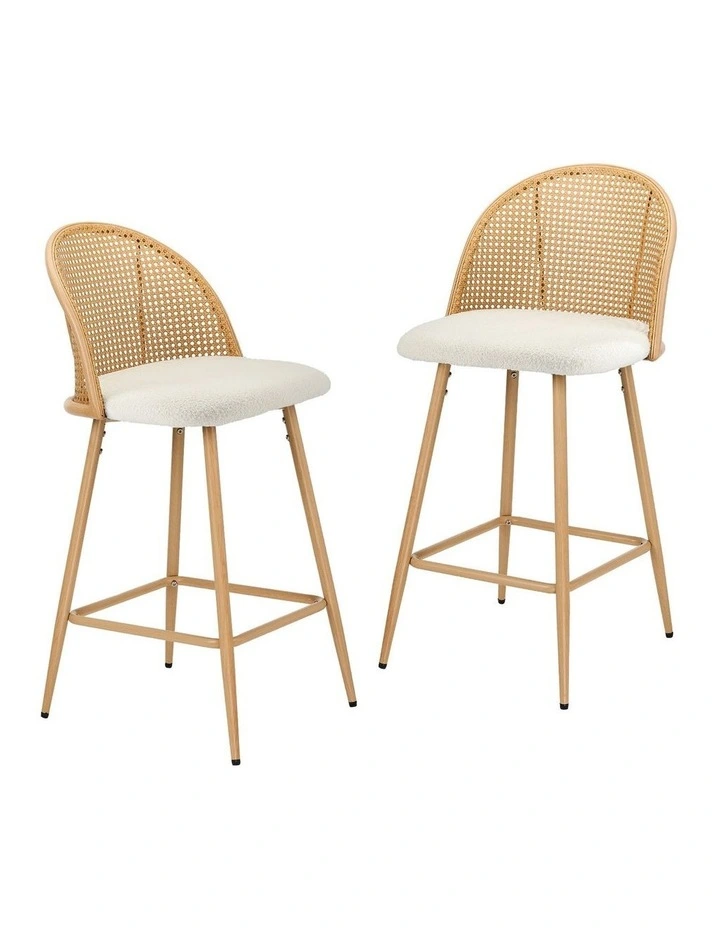 Oikiture Bar Stools Kitchen Counter Stool Rattan Dining Chair Boucle White x2 image 1