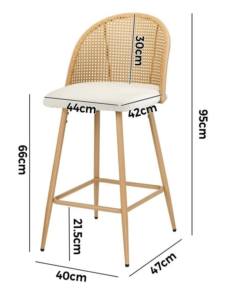 Oikiture Bar Stools Kitchen Counter Stool Rattan Dining Chair Boucle White x2 image 3