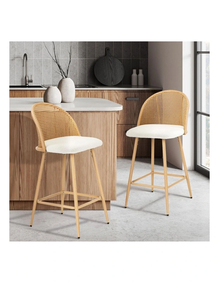 Oikiture Bar Stools Kitchen Counter Stool Rattan Dining Chair Boucle White x2 image 4