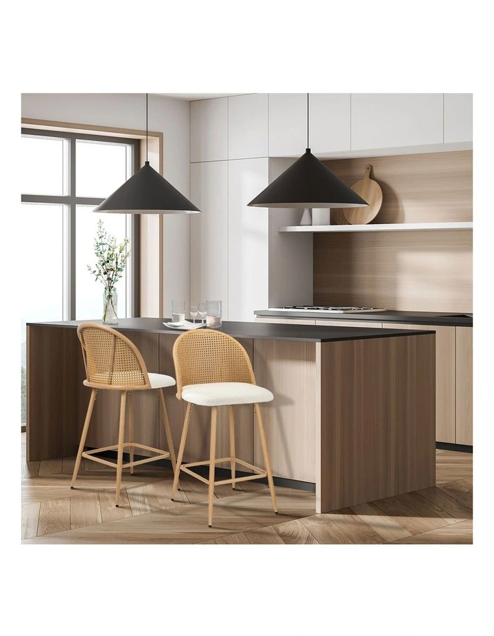 Oikiture Bar Stools Kitchen Counter Stool Rattan Dining Chair Boucle White x2 image 5