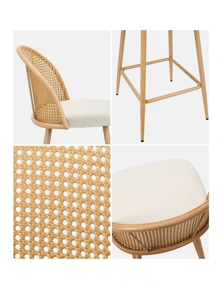 Oikiture Bar Stools Kitchen Counter Stool Rattan Dining Chair Boucle White x2 image 6