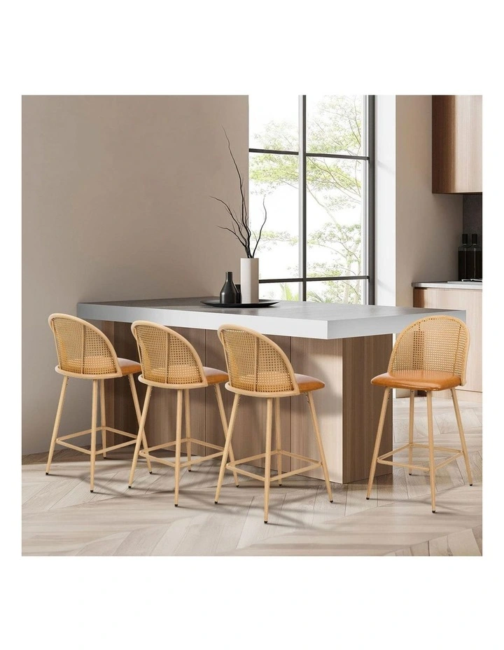 Oikiture Bar Stools Kitchen Counter Stool Rattan Dining Chair Boucle White x2 image 7