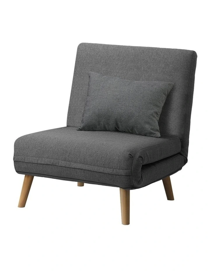 Oikiture Sofa Bed Lounge Chair Linen Fabric Recliner Wood Leg Single Seat Grey image 2