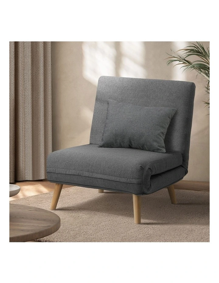 Oikiture Sofa Bed Lounge Chair Linen Fabric Recliner Wood Leg Single Seat Grey image 4