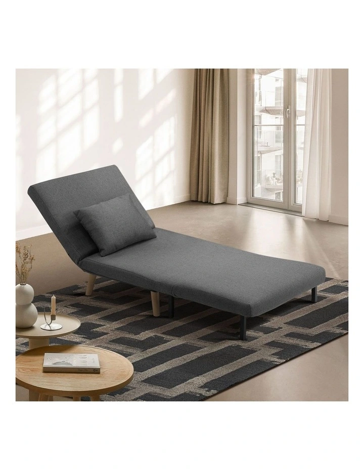Oikiture Sofa Bed Lounge Chair Linen Fabric Recliner Wood Leg Single Seat Grey image 5
