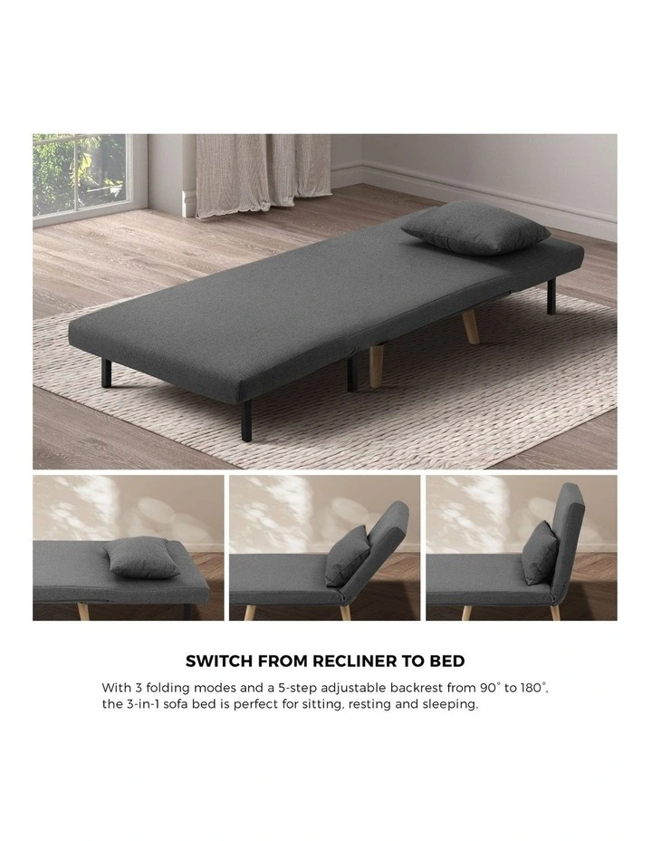 Oikiture Sofa Bed Lounge Chair Linen Fabric Recliner Wood Leg Single Seat Grey image 6