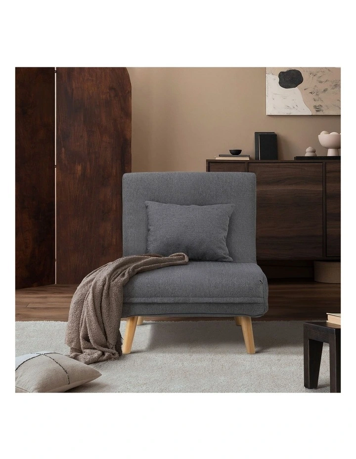 Oikiture Sofa Bed Lounge Chair Linen Fabric Recliner Wood Leg Single Seat Grey image 7