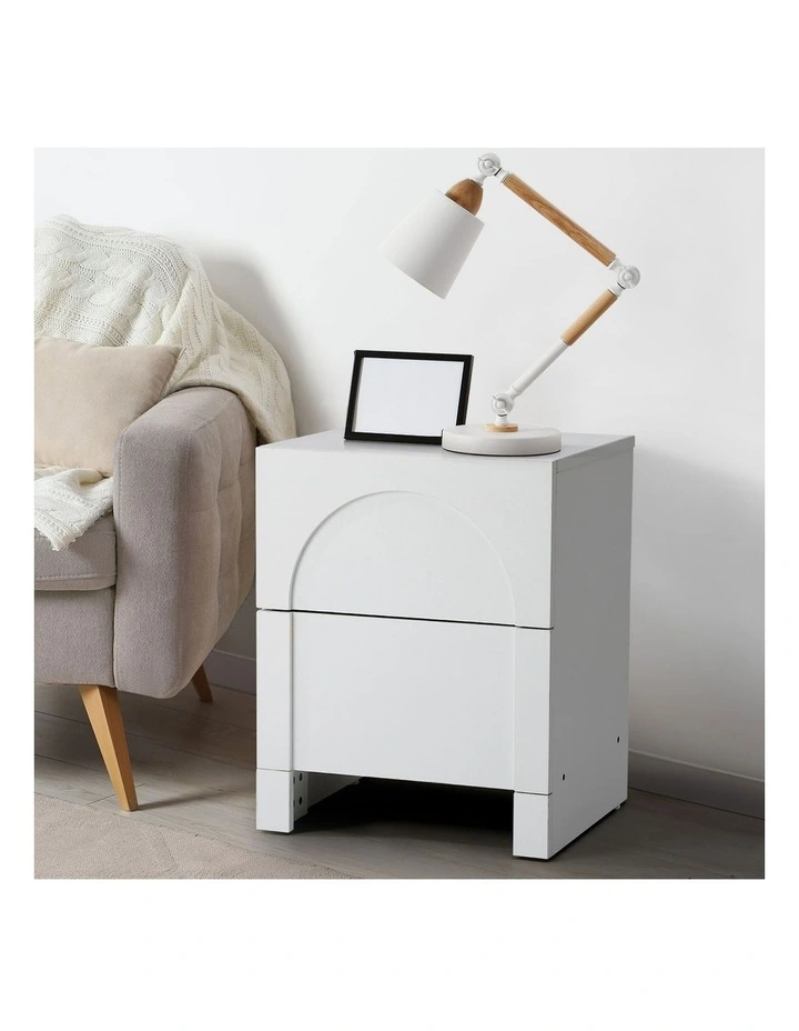 Oikiture Bedside Table 2 Drawers Side Table Storage Cabinet Nightstand White image 5