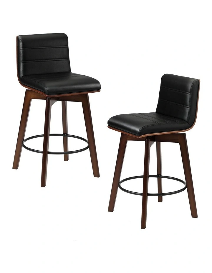 Oikiture 2x Wooden Bar Stools Kitchen Counter Swivel Dining Chair PU Leather image 1