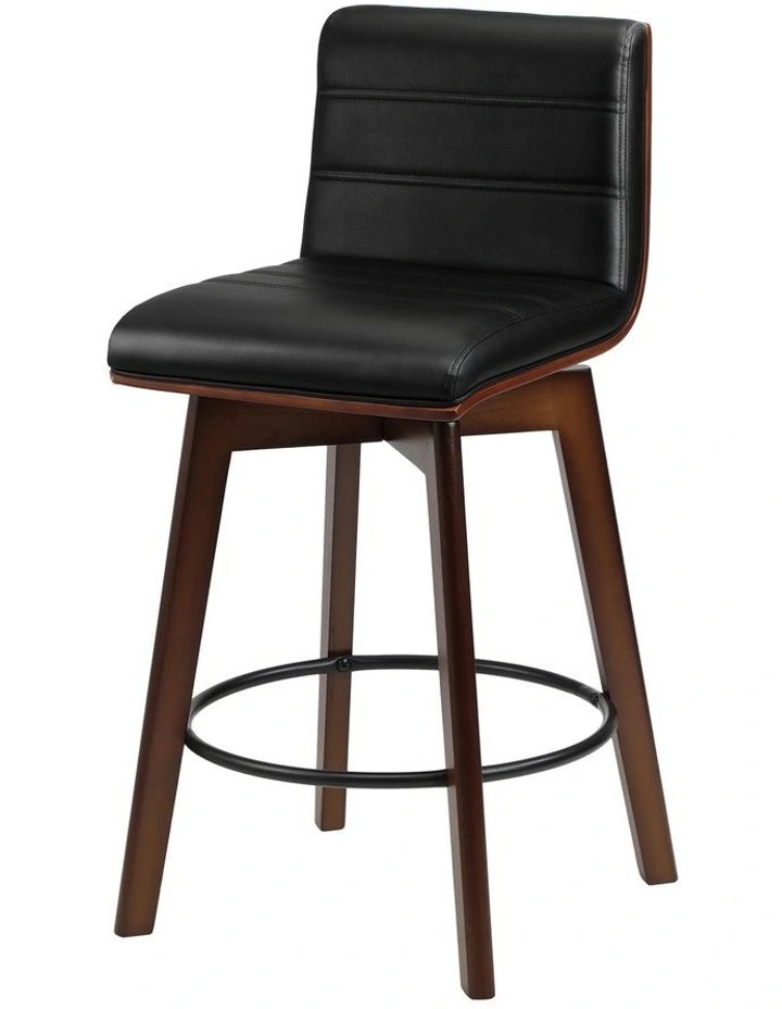 Oikiture 2x Wooden Bar Stools Kitchen Counter Swivel Dining Chair PU Leather image 2