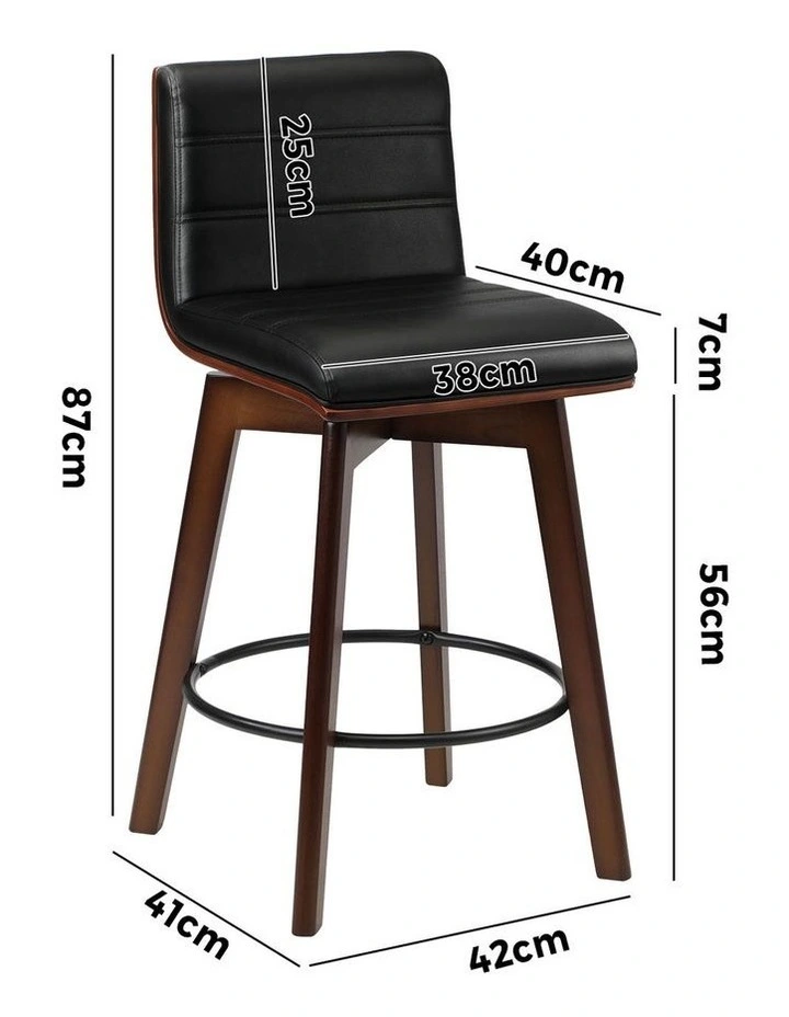 Oikiture 2x Wooden Bar Stools Kitchen Counter Swivel Dining Chair PU Leather image 3