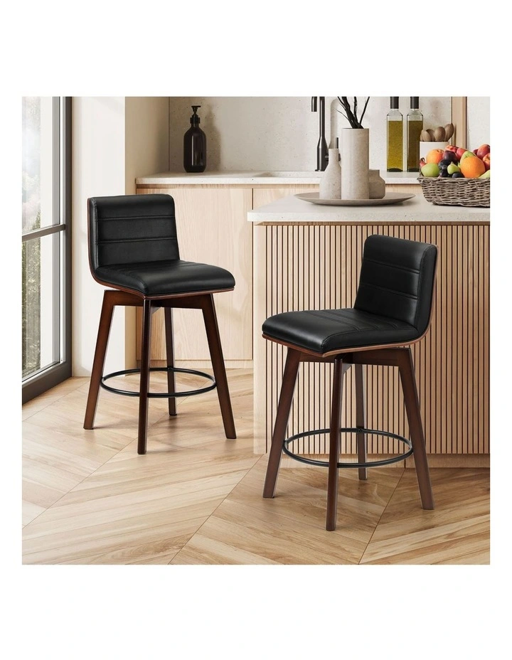 Oikiture 2x Wooden Bar Stools Kitchen Counter Swivel Dining Chair PU Leather image 4