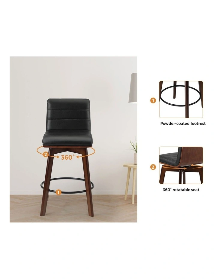 Oikiture 2x Wooden Bar Stools Kitchen Counter Swivel Dining Chair PU Leather image 6