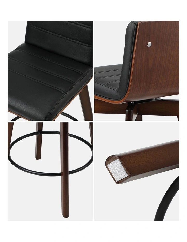 Oikiture 2x Wooden Bar Stools Kitchen Counter Swivel Dining Chair PU Leather image 7