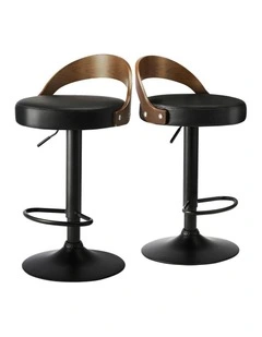Oikiture Kitchen Bar Stools Gas Lift Swivel Chairs Stool Wooden PU Leather x2