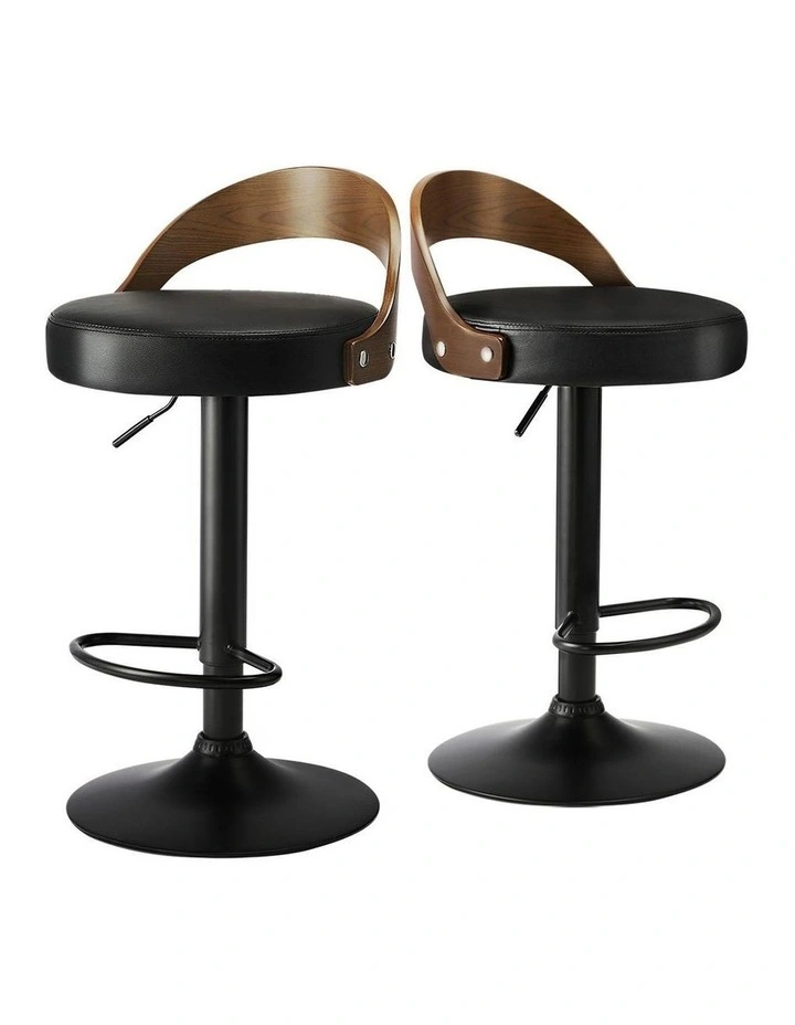 Oikiture Kitchen Bar Stools Gas Lift Swivel Chairs Stool Wooden PU Leather x2 image 1