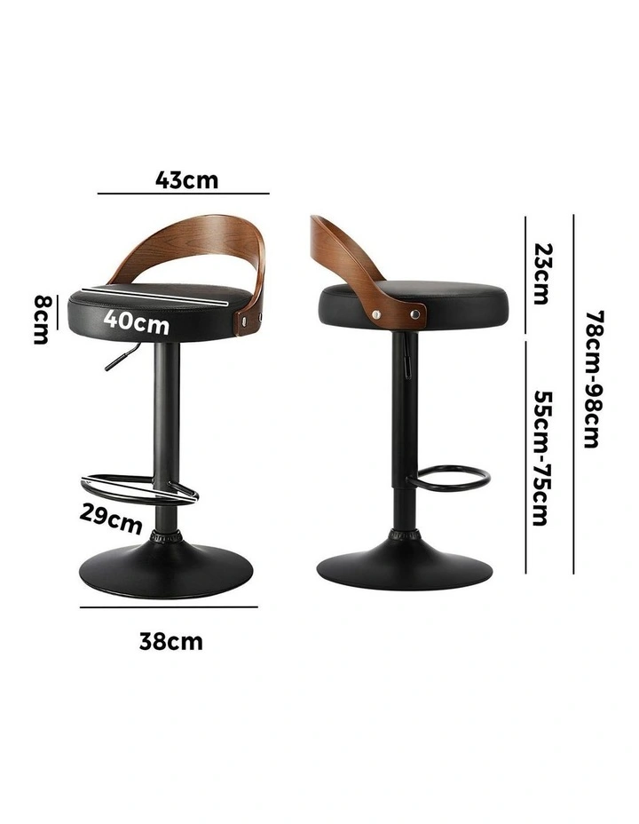 Oikiture Kitchen Bar Stools Gas Lift Swivel Chairs Stool Wooden PU Leather x2 image 3