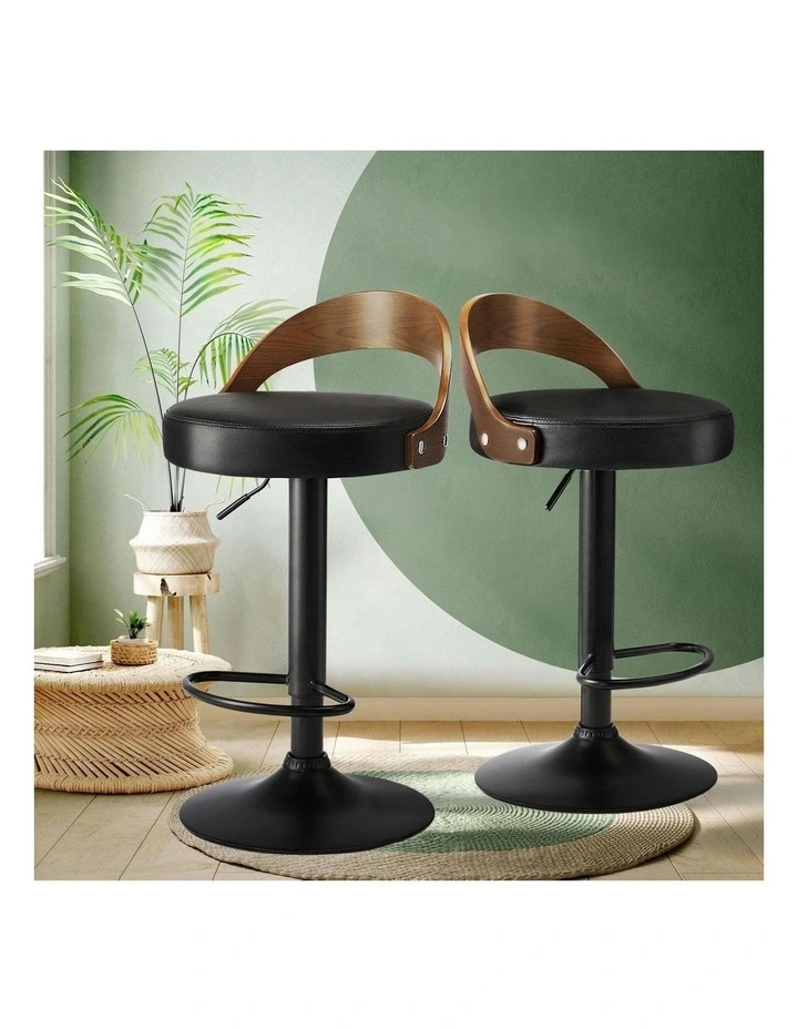 Oikiture Kitchen Bar Stools Gas Lift Swivel Chairs Stool Wooden PU Leather x2 image 4