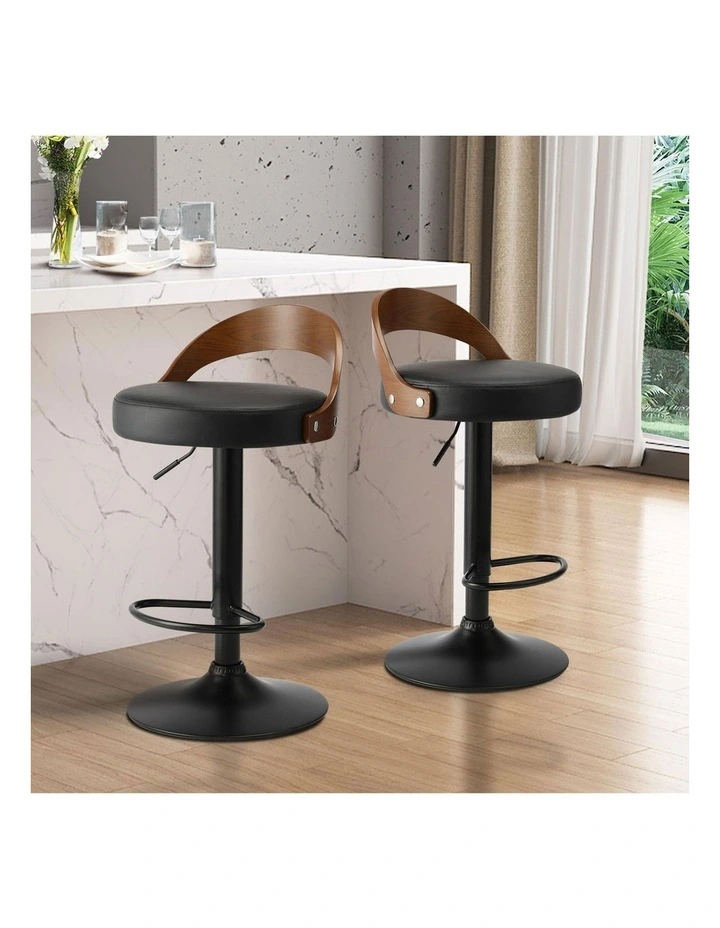 Oikiture Kitchen Bar Stools Gas Lift Swivel Chairs Stool Wooden PU Leather x2 image 5